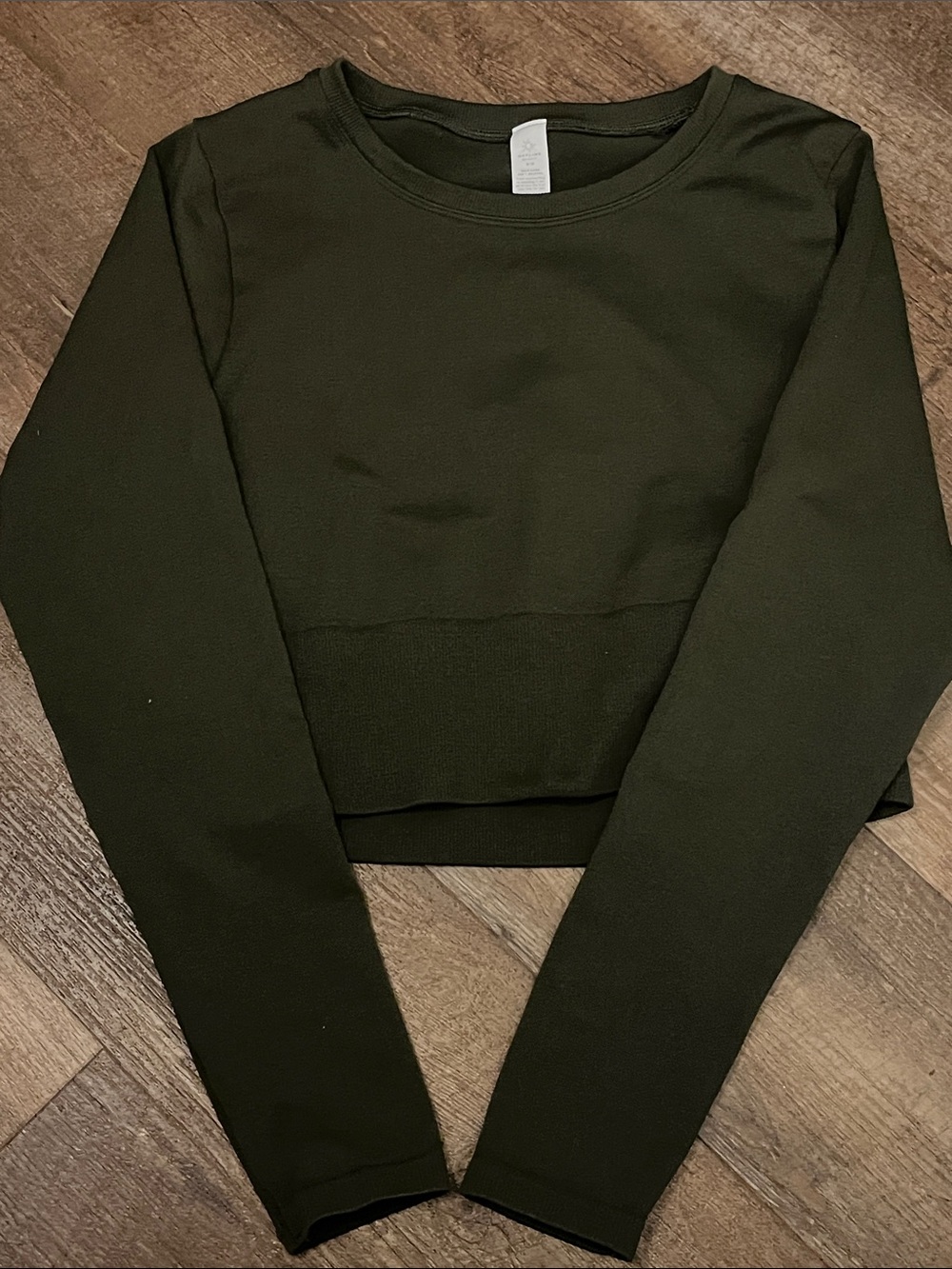Offline by Aerie Cropped Long-Sleeve Crewneck Top - Olive Green